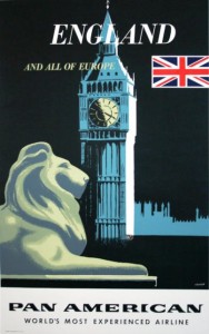 vintage-poster-by-amspoker-c1950-10503 A vintage travel poster for Pan American airlines, circa 1950, also features Big Ben.