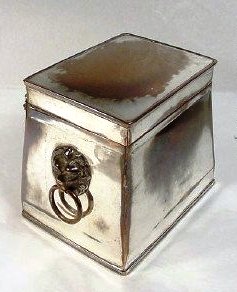 old-sheffield-plate-tea-caddy Regency period (circa 1810-1820) Old Sheffield Plate tea caddy. This pieces shows quite a lot of bleeding (wear to top of lid) where the copper is showing through.