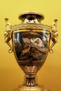royal-porcelain-factory-of-sevres One of a pair of Clodion vases, made at Manufacture Royale de Porcelaine de France, and given by Louis XVIII of France to Monsieur, his brother, future king Charles X. Hard-paste porcelain and gilt bronze, 1817.