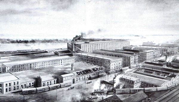 john-deeres-factory-in-moline-in-the-1880s The John Deere Factory in Moline had grown from that first building into a huge industrial complex by the 1880s.