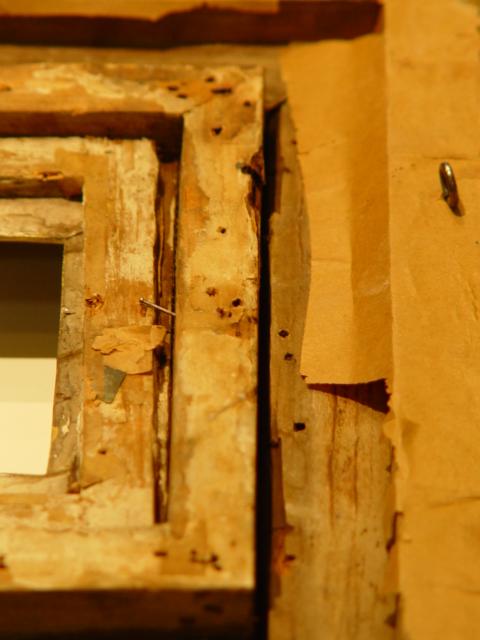image0072.jpg Damage done by insects to the frame and stretcher of an oil painting.