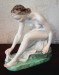 BATHER HEREND Hungary-1 A porcelain figurine by Herend, called "The Bather," circa 1950, created during the Communist era.