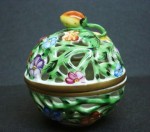 FABULOUS HEREND BOX - HEREND HUNGARY-1 This globe Herend box is hand painted and done in pierced style with a floral decoration, circa 1900.