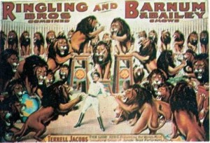 p-11-and-p-114a 1938 – Ringling Bros. and Barnum & Bailey; Terrell Jacobs & Lions