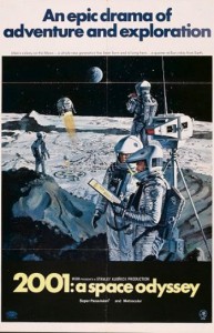 2001-style-b The Style B poster from “2001: A Space Odyssey” shows men working on the Moon.