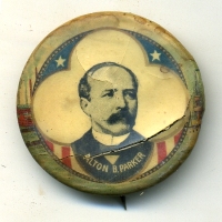 alton-parker1 This 1904 Alton Parker button has a major crack on the lower right hand side detracting greatly from its visual appeal.