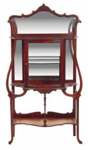 etagere Etagere – A series of shelves, usually freestanding, with their own columns for the display of “objects de art.” This etagere is from the Art Nouveau period of the early 20th century.