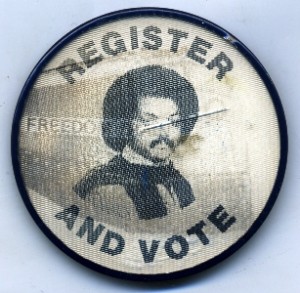jj-reg-and-vote-flasher001 This Jesse Jackson flasher from the 1970s (an educated guess) has a crack in the worst place, right through his face and a stain or foxing directly underneath it. Yet, it is one of my most prized buttons because I have yet to learn the exact origin of when it was made and why.
