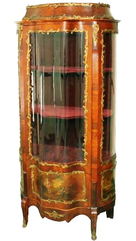 ormolu Ormolu – The metal trim on this early 20th century vitrine is called ormolu.