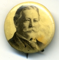 william-howard-taft This 1908 William Howard Taft button has very slight staining to the right of his head. It could almost be mistaken for shading by the artist.