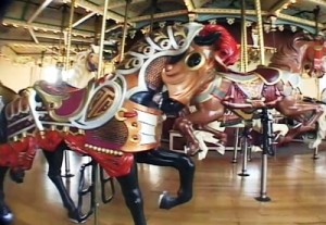elitchs-carousel-today-2 All of the horses on the Philadelphia Toboggan Company Carousel #51, as the Elitch Gardens carousel is known, were hand-carved by master Old World craftsmen. The “PTC” initials are visible on the horse’s shoulder.