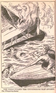 nancy20002 Frontispiece for Nancy Drew #14, “The Whispering Statue.” A line drawing of the same scene was used in editions between 1943 and 1970. The type of frontispiece helps date vintage juvenile serial books.