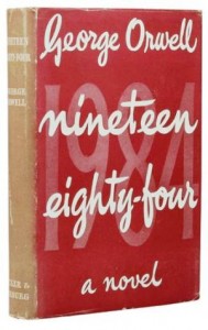 orwell First edition dust jackets for Nineteen Eighty-Four, 1949, in both the red and the green variants.