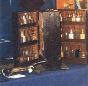 1870schest Brown-painted, carpenter-made apothecary chest with hand labeled bottles, which sold for $1,100 in 1999.