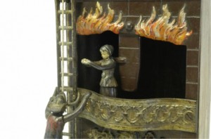 bertoia-lot-46-closeup-of-burning-building-and-fireman Closeup of Carpenter burning building