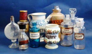 blogbottlesandjars This is a sample of apothecary glass bottles and porcelain jars. Prices range from $25 to $485, with dates ranging from the 1840s to the 1930s.