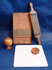 blogpilltilerollersilverer The pill shaper is the 3-inch wooden disc like object on the white pill tile. Antique tiles priced at $85 to $120 in on-line auctions depend on age and condition. I found no shapers; mine is priced with the tile at $250. The pill silverer is the boxwood treen on the left. One pill silverer sold recently for $340.The pill roller is leaning up in the back of the photo. Pill rollers sell from $155 on-line to $900 for a marked American one on GoAntiques.
