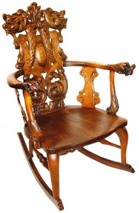 stickley_brandt This ornately carved rocker is a Stickley, but not Gustav Stickley’s work; it was made by brother Charles Stickley and the Stickley-Brandt Furniture Company. When they are identified for what they are, these ornate Stickley-Brandt rockers often sell in the $600- $800 range.