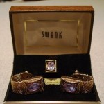 swank-cuff-link-tie-pin-set This vintage cuff link and tie pin set is made by Swank with June birthstone.