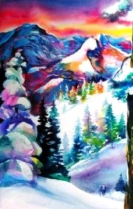 timmons-winter-mountain This striking and colorful watercolor painting of a winter scene in the Colorado Rockies sold for $50. (Source: Proxibid, Worthopedia Price Guide)