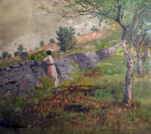 woman-leaning-on-stone-wall Woman leaning on stone wall