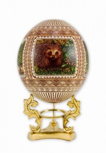 polish Hand-etched Polish ostrich egg with four panels