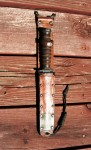 m3knife A guard-marked Camillus M3 knife with a double pinned pommel and a 1943-dated leather Viner Bros scabbard.