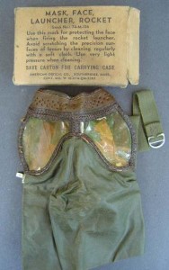 ww2-face-mask-rocket-launcher Make sure you utilize the inspection period. Items, such as this WW II face mask for a rocket launcher is very fragile and stiff from sitting in its original box for 60 plus years, and is being sold as-is. If you are not 100-percent confident about the item offered… walk away.