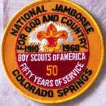 1960-boy-scout-jubilee-camporee A patch from the 1960 National Boy Scout Jubilee Jamboree held in Colorado Springs, celebrating celebration of their 50th anniversary of the first national jamboree.