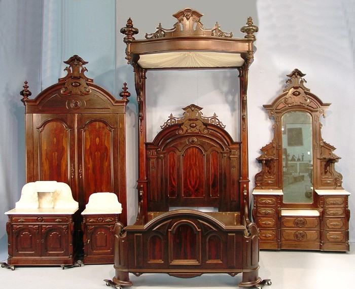 This five-piece rosewood Victorian bedroom suite, signed Mitchell ...