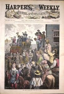 harpers-circus-parade Harper’s Weekly,” October 4, 1873 – "The Circus Coming Into Town" – Hand Colored engraving.