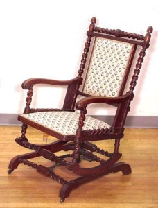hunzinger-rocker One of George Hunzinger’s rockers. Hunzinger probably held more patents on chair parts and designs than any other American designer/inventor and he held his share for platform rocker designs.