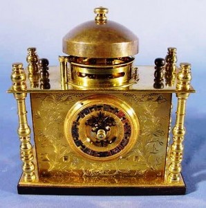 japaneseclock A 19th Century Japanese Bracket Clock, circa 1840. With its wooden case intact, it would sell at auction for more than $5,000.