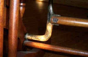 lowentraut-arm An arm on the Hall/Lownetraut mechanism. The patent covered only the mechanism, not the design of the chair itself, and its pattern was copied extensively by other manufacturers.