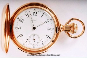 waltham-repeater This Waltham 16 size 14k five-minute repeater watch sold for $2,530.