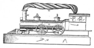 locomotive-iron-3 This is a copy of a drawing of the iron from the original E.B. Crosby patent; many changes appear to have been made to make the iron much more functional. The turned wood handle has a wonderful appearance in the drawing, but would have played havoc and caused many blisters on the user’s hand.