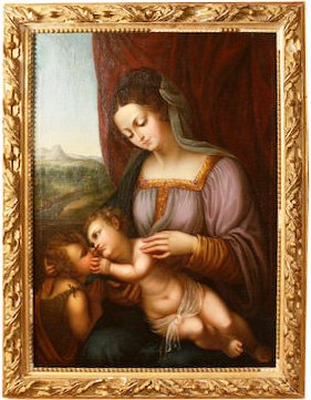 mother-and-two-children-front This 19th-century painting on canvas of a mother and two children, is listed as having been cleaned and is in very good condition.