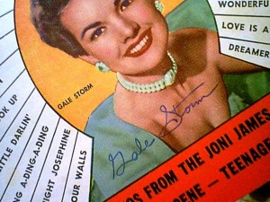 storm-gale An autographed copy of a cover photo of Gale Storm from the July 1957 edition of "Song Hits" Magazine.