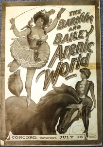 barnum-bailey-arenic-world This 1903 Barnum & Bailey courier is titled Arenic World. It has 24 pages filled with illustrations and stories and is printed in all black and white. The value is $50 to $75.