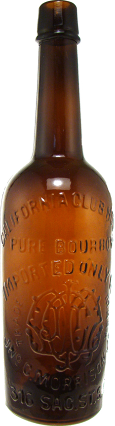 california-clubhouse This California Clubhouse whiskey bottle, made circa 1872-74 and only one of nine known examples, sold for $30,240 at an Internet auction hosted by the American Bottle Auction.