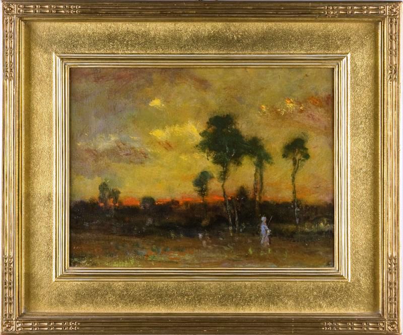 dangerfield Original oil on canvas rendering of a sunset by American painter Elliott Dangerfield (estimated to sell for between $15,000 and $25,000, at a Carolina estates sale hosted by Leland Little Auctions.