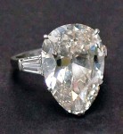 diamond2 This pear shaped 12.4-carat diamond in a platinum ring with baguettes sold for $75,000.