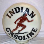 indian-globe Indian Gasoline milk glass globe with Running Indian logo.