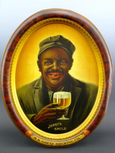 jerry-smiles One of two Jerry Smiles antique framed tin signs from the Goetz Brewing Company of St. Joseph, Mo., that will be sold.