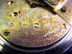 snclarksonrr4 A deatil of the engraving on a S.N. Clarkson inspector's watch.