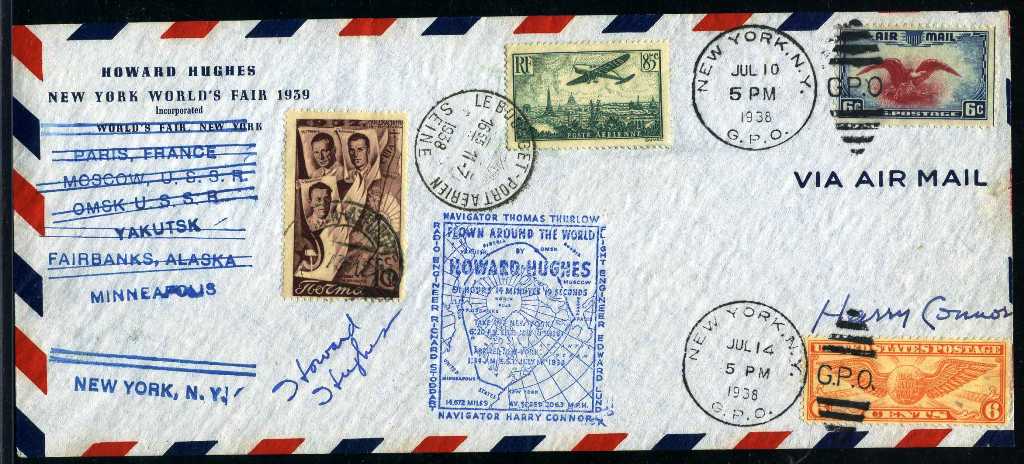 Howard Hughes Lots pertaining to reclusive billionaire Howard Hughes will be sold, including this signed flight cover, will be among the hundreds of items in an impressive array of categories up for auction on Oct. 3-4.
