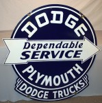 Dodge Plymouth Dodge-Plymouth “Dependable Service With Dodge Trucks” double-sided porcelain sign brought in $4,620.