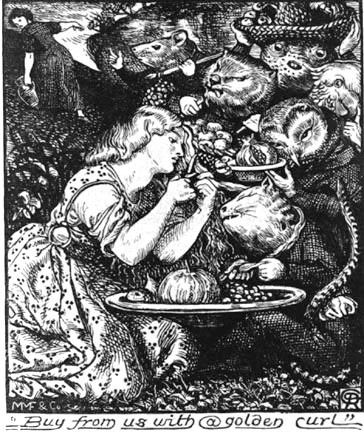 GoblinMarket Illustration by Christina Rossetti’s brother, Dante Gabriel Rossetti, for the first edition of “Goblin Market and Other Poem,” 1862.