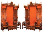 Gothic thrones Pair of flamboyant and monumental Gothic throne chairs in black walnut, from the Yellowstone Club in Montana, will be auctioned on Nov. 6-8.