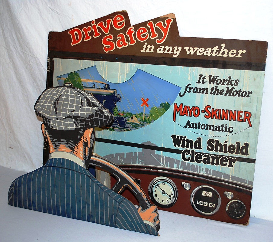 Mayo-Skinner This cardboard diorama for Mayo-Skinner Automatic Windshield Cleaner, graded 8.5 out of 10, sold for a surprising $5,060 at the Fall Peotone Petroliana & Advertising Auction on Oct. 16, 2009.